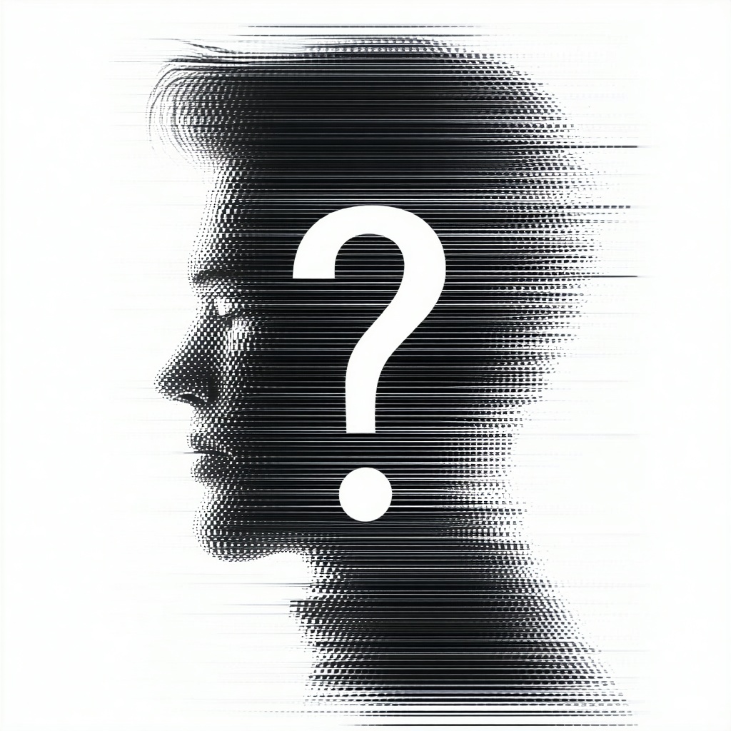 black and white trace of a headshot with a question mark inside-1